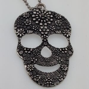 💀 Día de Muertos Sugar Skull Floral Statement Necklace
